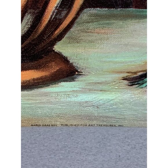 Gia Windle "Mardi Gras Boy" Big Eye Print Litho 1960s Art Treasures Inc. - Picture 2 of 4